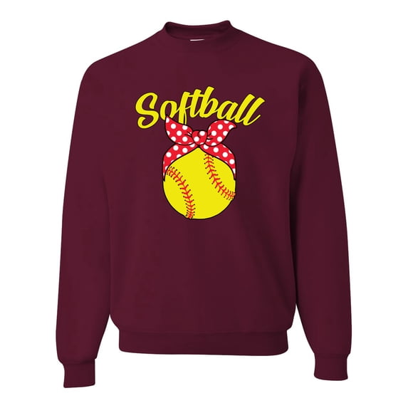 Wild Bobby, Cute Ribbon Bow Softball Mom Gift, Mother's Day, Unisex Crewneck Graphic Sweatshirt, Maroon, Large