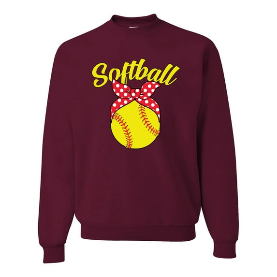 Wild Bobby, Cute Ribbon Bow Softball Mom Gift, Mother's Day, Unisex Crewneck Graphic Sweatshirt, Maroon, X-Large