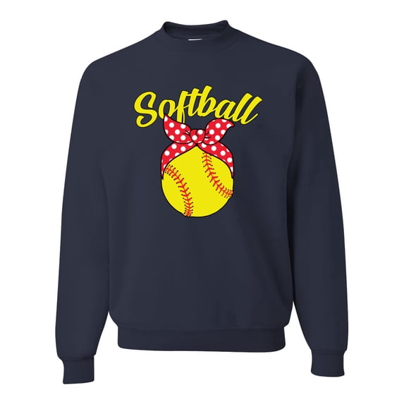 Wild Bobby, Cute Ribbon Bow Softball Mom Gift, Mother's Day, Unisex Crewneck Graphic Sweatshirt, Navy, Large