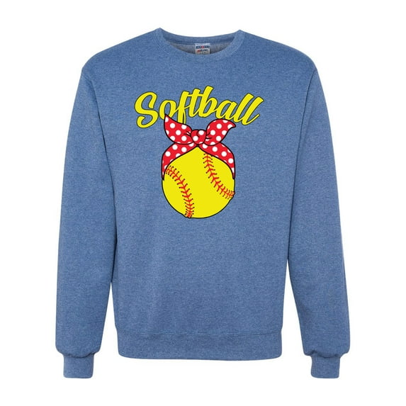 Wild Bobby, Cute Ribbon Bow Softball Mom Gift, Mother's Day, Unisex Crewneck Graphic Sweatshirt, Vintage Heather Blue, Large