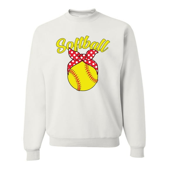 Wild Bobby, Cute Ribbon Bow Softball Mom Gift, Mother's Day, Unisex Crewneck Graphic Sweatshirt, White, X-Large