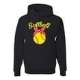 thumbnail image 1 of Wild Bobby, Cute Ribbon Bow Softball Mom Gift, Mother's Day, Unisex Graphic Hoodie Sweatshirt, Black, Large, 1 of 3