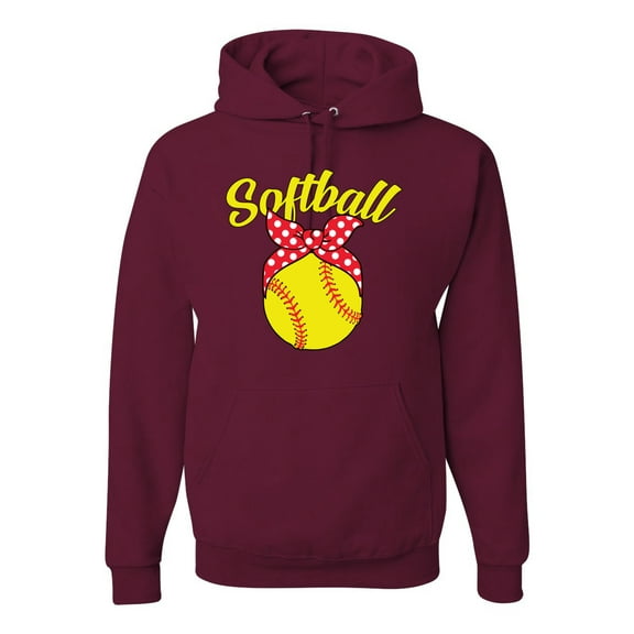 Wild Bobby, Cute Ribbon Bow Softball Mom Gift, Mother's Day, Unisex Graphic Hoodie Sweatshirt, Maroon, Medium
