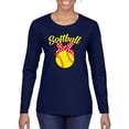 thumbnail image 1 of Wild Bobby, Cute Ribbon Bow Softball Mom Gift, Mother's Day, Women Graphic Long Sleeve T-Shirt, Navy, X-Large, 1 of 3