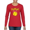 thumbnail image 1 of Wild Bobby, Cute Ribbon Bow Softball Mom Gift, Mother's Day, Women Graphic Long Sleeve T-Shirt, Red, Large, 1 of 3