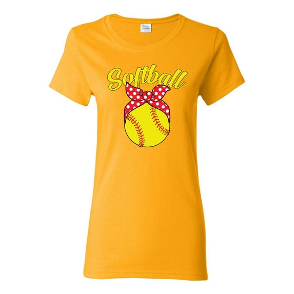 Wild Bobby, Cute Ribbon Bow Softball Mom Gift, Mother's Day, Women Graphic T-Shirt, Gold, 3XL