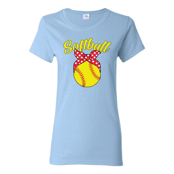 Wild Bobby, Cute Ribbon Bow Softball Mom Gift, Mother's Day, Women Graphic T-Shirt, Light Blue, 2XL