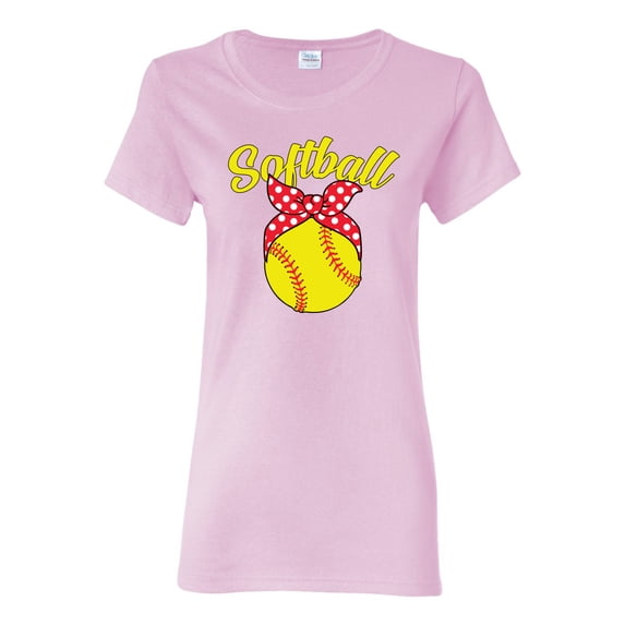 Wild Bobby, Cute Ribbon Bow Softball Mom Gift, Mother's Day, Women Graphic T-Shirt, Light Pink, X-Large