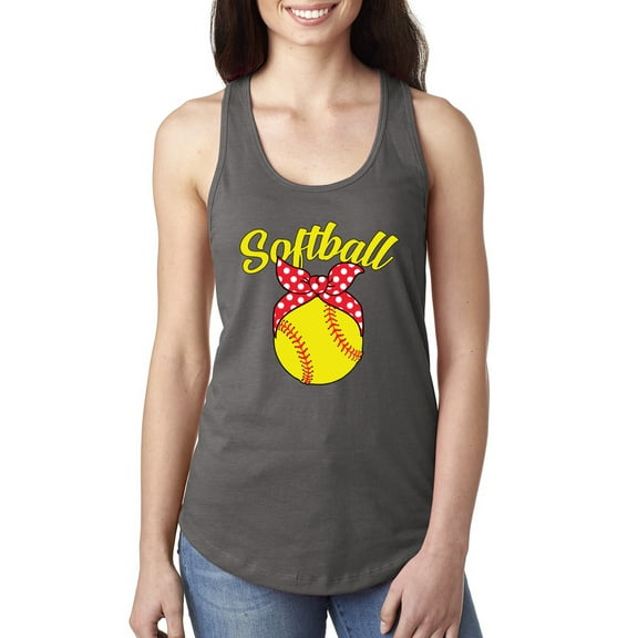 Wild Bobby, Cute Ribbon Bow Softball Mom Gift, Mother's Day, Women Racerback Tank Top, Dark Grey, X-Large