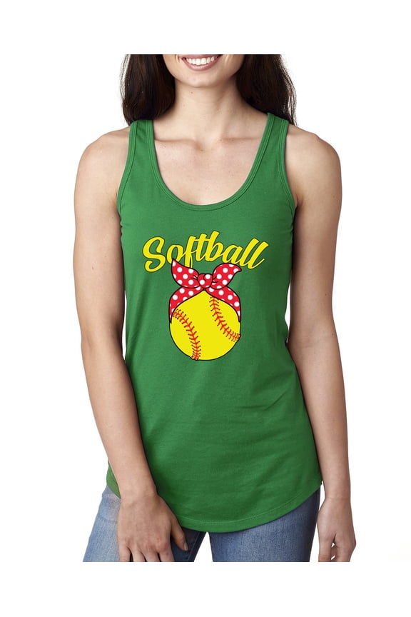 , Cute Ribbon Bow Softball Mom Gift, Mother's Day, Women Racerback Tank Top, Kelly, Small