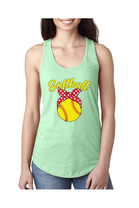 , Cute Ribbon Bow Softball Mom Gift, Mother's Day, Women Racerback Tank Top, Mint, Medium