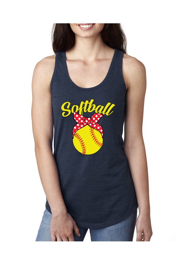 , Cute Ribbon Bow Softball Mom Gift, Mother's Day, Women Racerback Tank Top, Navy, X-Large