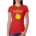 thumbnail image 1 of Wild Bobby, Cute Ribbon Bow Softball Mom Gift, Mother's Day, Women Slim Fit Junior Tee, Red, Large, 1 of 3