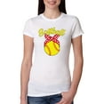 thumbnail image 1 of Wild Bobby, Cute Ribbon Bow Softball Mom Gift, Mother's Day, Women Slim Fit Junior Tee, White, Large, 1 of 3