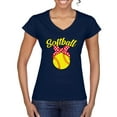 thumbnail image 1 of Wild Bobby, Cute Ribbon Bow Softball Mom Gift, Mother's Day, Women Standard V-Neck Tee, Navy, 2XL, 1 of 3
