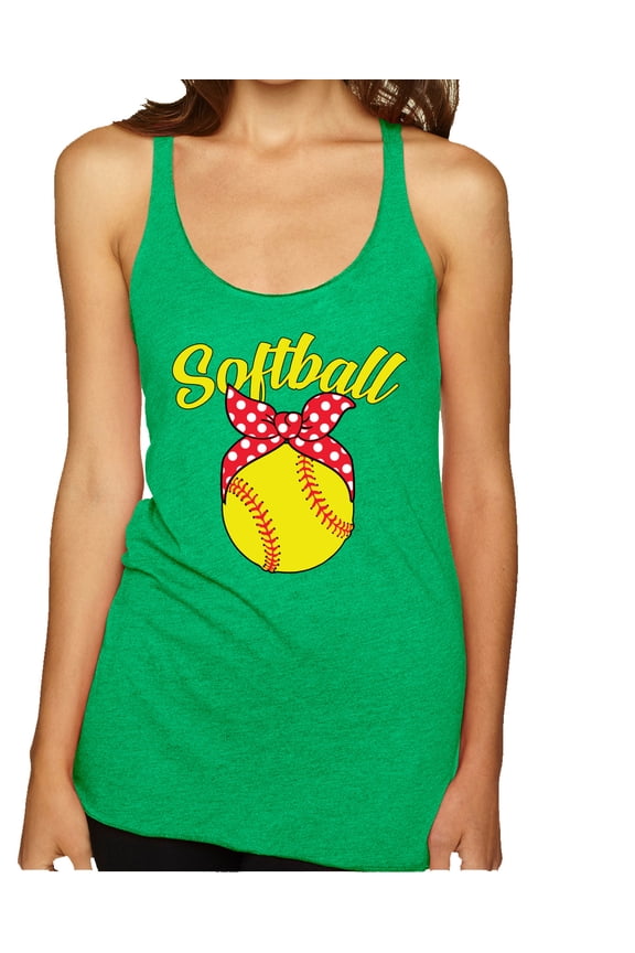 , Cute Ribbon Bow Softball Mom Gift, Mother's Day, Women Tri-Blend Racerback Tank Top, Envy, Large
