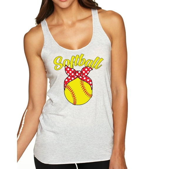 Wild Bobby, Cute Ribbon Bow Softball Mom Gift, Mother's Day, Women Tri-Blend Racerback Tank Top, Heather White, X-Large
