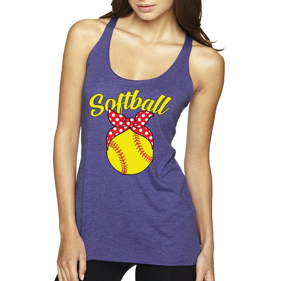 Wild Bobby, Cute Ribbon Bow Softball Mom Gift, Mother's Day, Women Tri-Blend Racerback Tank Top, Purple Rush, Medium