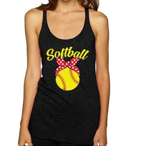 Wild Bobby, Cute Ribbon Bow Softball Mom Gift, Mother's Day, Women Tri-Blend Racerback Tank Top, Vintage Black, X-Large