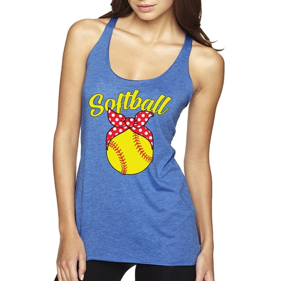 Wild Bobby, Cute Ribbon Bow Softball Mom Gift, Mother's Day, Women Tri-Blend Racerback Tank Top, Vintage Royal, Large
