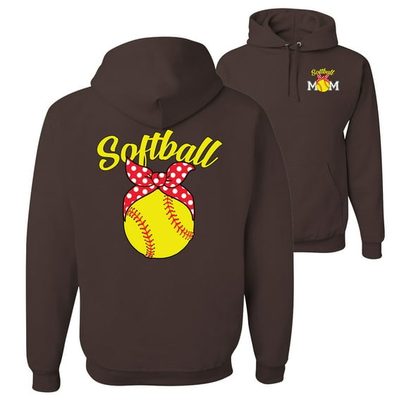 Wild Bobby,Cute Ribbon Bow Softball Mom Gift Sports Front and Back Unisex Graphic Hoodie Sweatshirt, Brown, 3XL