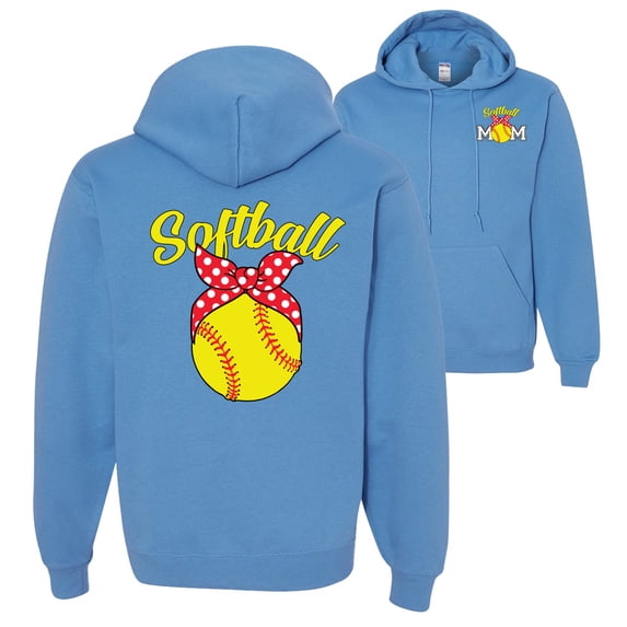 Wild Bobby,Cute Ribbon Bow Softball Mom Gift Sports Front and Back Unisex Graphic Hoodie Sweatshirt, California Blue, Large