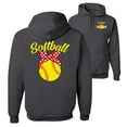 thumbnail image 1 of Wild Bobby,Cute Ribbon Bow Softball Mom Gift Sports Front and Back Unisex Graphic Hoodie Sweatshirt, Charcoal, Small, 1 of 2