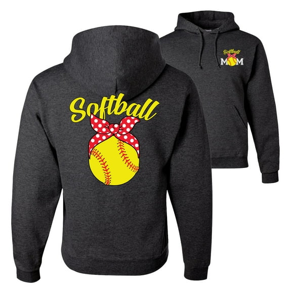 Wild Bobby,Cute Ribbon Bow Softball Mom Gift Sports Front and Back Unisex Graphic Hoodie Sweatshirt, Heather Black, 3XL