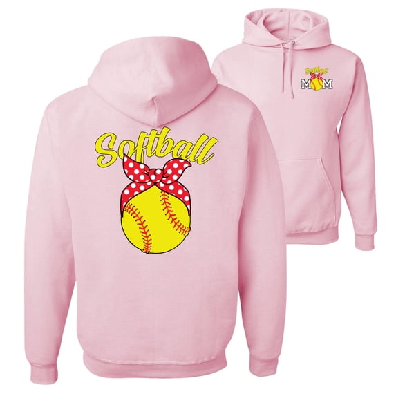 Wild Bobby,Cute Ribbon Bow Softball Mom Gift Sports Front and Back Unisex Graphic Hoodie Sweatshirt, Light Pink, Large