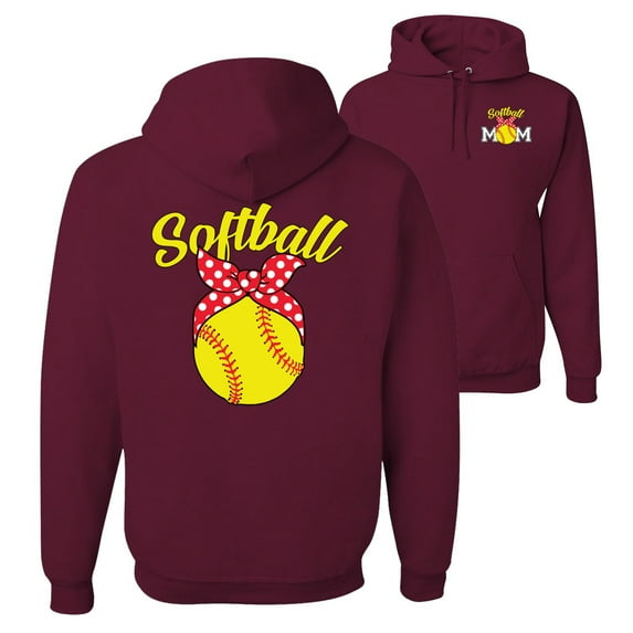 Wild Bobby,Cute Ribbon Bow Softball Mom Gift Sports Front and Back Unisex Graphic Hoodie Sweatshirt, Maroon, Small