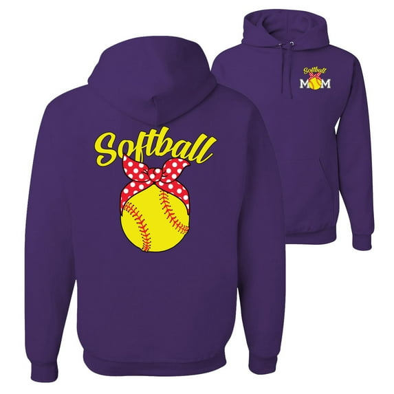 Wild Bobby,Cute Ribbon Bow Softball Mom Gift Sports Front and Back Unisex Graphic Hoodie Sweatshirt, Purple, 2XL