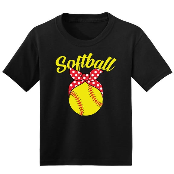 Wild Bobby, Cute Ribbon Bow Softballs Girls Graphic T-Shirt Black