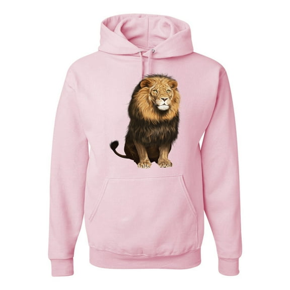 Wild Bobby, Cute Sitting African Lion Fashion Graphic Hoodie Sweatshirt, Light Pink, Large