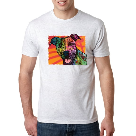 Wild Bobby, Cute Smiling Neon Pitbull Dog Breed Dog Lover Mens Premium Tri Blend T-Shirt, Heather White, X-Large