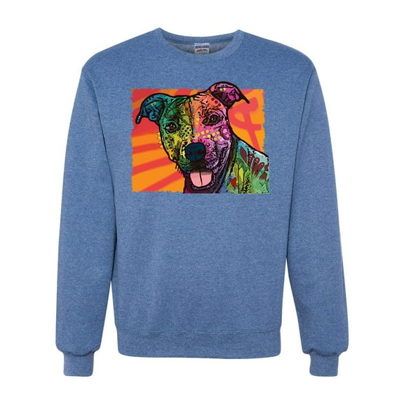Wild Bobby, Cute Smiling Neon Pitbull Dog Breed Dog Lover Unisex Crewneck Graphic Sweatshirt, Vintage Heather Blue, 3XL