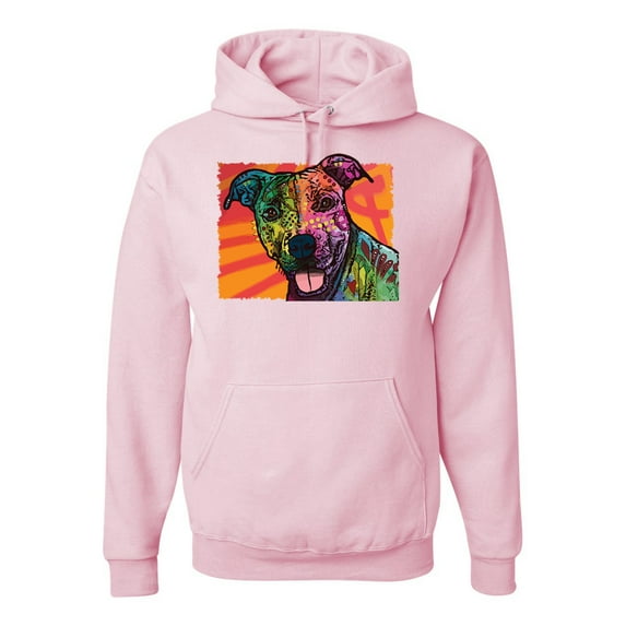 Wild Bobby, Cute Smiling Neon Pitbull Dog Breed Dog Lover Unisex Graphic Hoodie Sweatshirt, Light Pink, Large