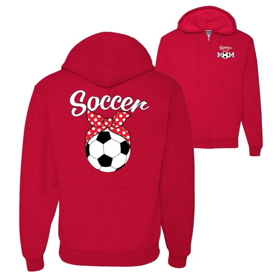 Wild Bobby,Cute Soccer Mom Ribbon Soccer Ball Gift Sports Front and Back Graphic Zip Up Hoodie Sweatshirt, Red, Large