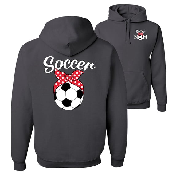 Wild Bobby,Cute Soccer Mom Ribbon Soccer Ball Gift Sports Front and Back Unisex Graphic Hoodie Sweatshirt, Charcoal, Small