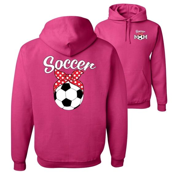 Wild Bobby,Cute Soccer Mom Ribbon Soccer Ball Gift Sports Front and Back Unisex Graphic Hoodie Sweatshirt, Fuschia, Medium