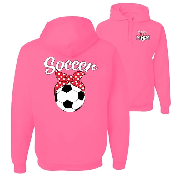 Wild Bobby,Cute Soccer Mom Ribbon Soccer Ball Gift Sports Front and Back Unisex Graphic Hoodie Sweatshirt, Neon Pink, Small