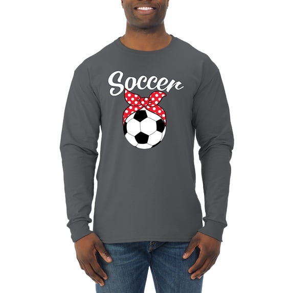 Wild Bobby, Cute Soccer Mom Ribbon Soccer Ball Gift Sports, Mother's Day, Men Long Sleeve Shirt, Charcoal, Small