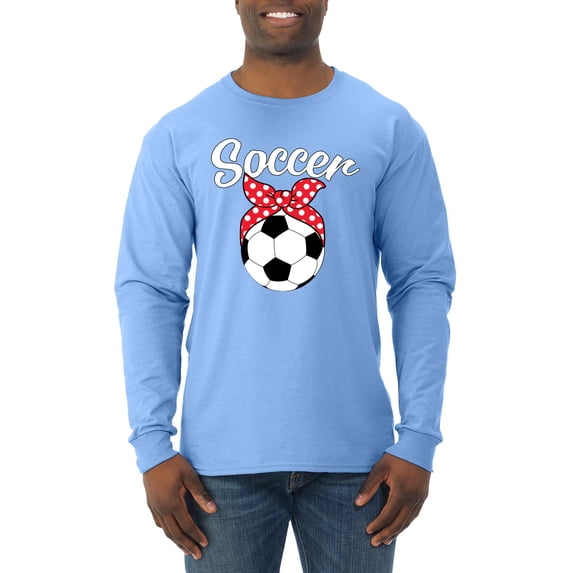 Wild Bobby, Cute Soccer Mom Ribbon Soccer Ball Gift Sports, Mother's Day, Men Long Sleeve Shirt, Light Blue, Medium