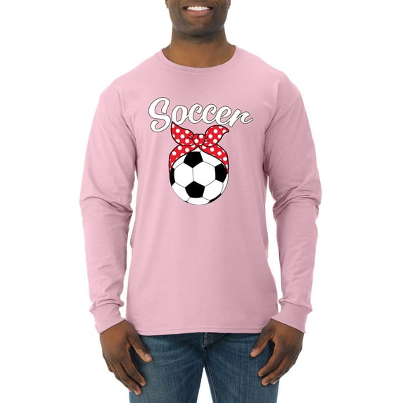 Wild Bobby, Cute Soccer Mom Ribbon Soccer Ball Gift Sports, Mother's Day, Men Long Sleeve Shirt, Light Pink, 3XL