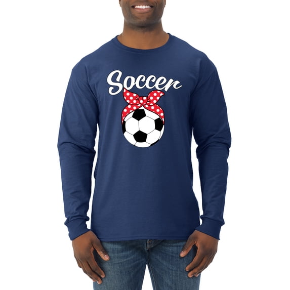 Wild Bobby, Cute Soccer Mom Ribbon Soccer Ball Gift Sports, Mother's Day, Men Long Sleeve Shirt, Navy, Large