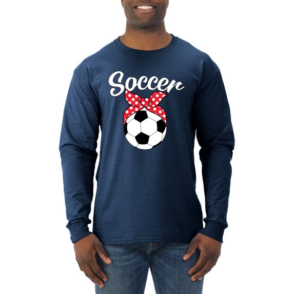 Wild Bobby, Cute Soccer Mom Ribbon Soccer Ball Gift Sports, Mother's Day, Men Long Sleeve Shirt, Vintage Heather Navy, Large