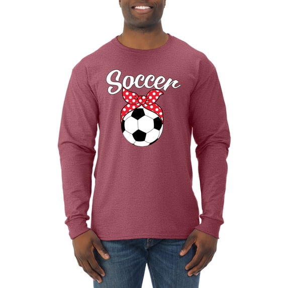 Wild Bobby, Cute Soccer Mom Ribbon Soccer Ball Gift Sports, Mother's Day, Men Long Sleeve Shirt, Vintage Heather Red, 2XL