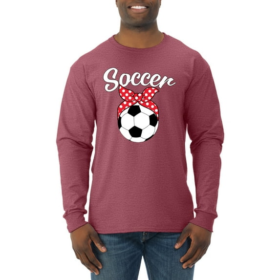 Wild Bobby, Cute Soccer Mom Ribbon Soccer Ball Gift Sports, Mother's Day, Men Long Sleeve Shirt, Vintage Heather Red, Small
