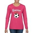 thumbnail image 1 of Wild Bobby, Cute Soccer Mom Ribbon Soccer Ball Gift Sports, Mother's Day, Women Graphic Long Sleeve T-Shirt, Fuschia, Small, 1 of 3