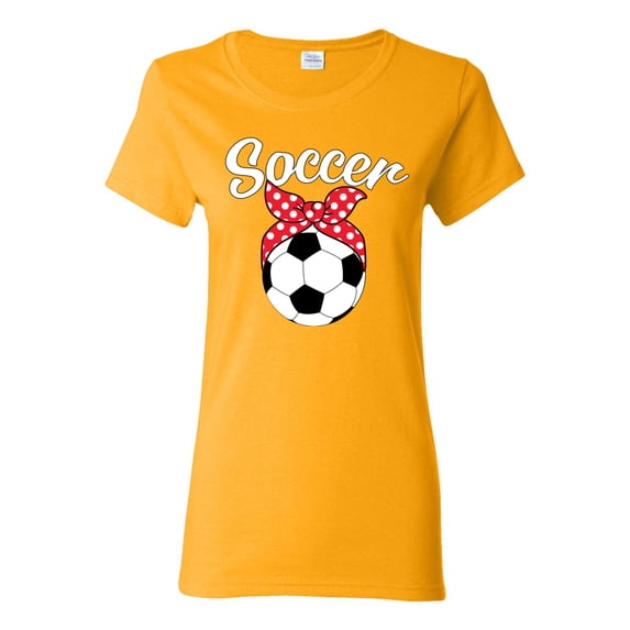 Wild Bobby, Cute Soccer Mom Ribbon Soccer Ball Gift Sports, Mother's Day, Women Graphic T-Shirt, Gold, Small