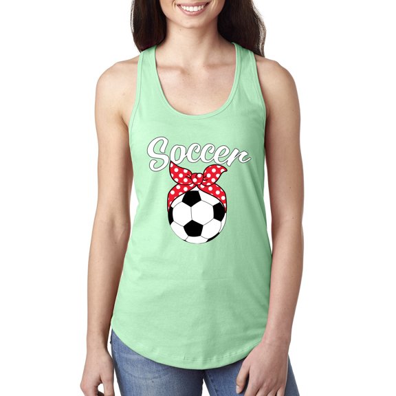 Wild Bobby, Cute Soccer Mom Ribbon Soccer Ball Gift Sports, Mother's Day, Women Racerback Tank Top, Mint, Medium
